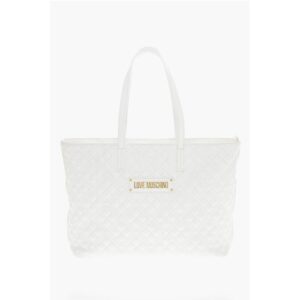 LOVE Quilted Faux Leather Tote Bag with Metal Logo