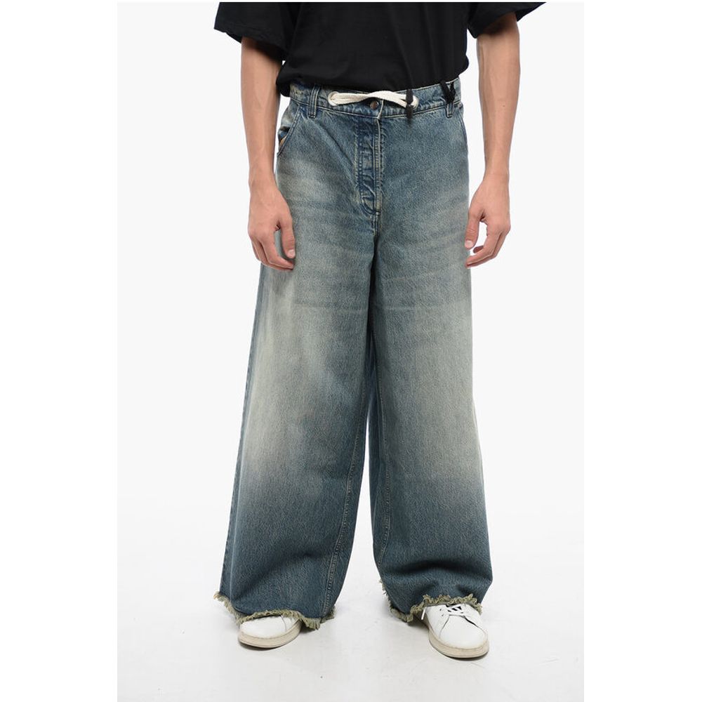 MONCLER Ultra Wide Leg Denims with Fringed Details