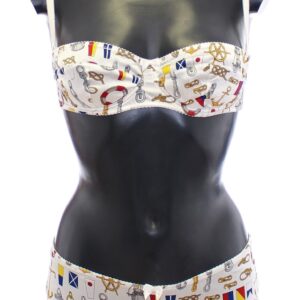 Elegant White Sailor Print Lingerie Set