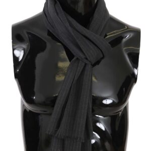 Elegant Gray Striped Wool Men's Scarf