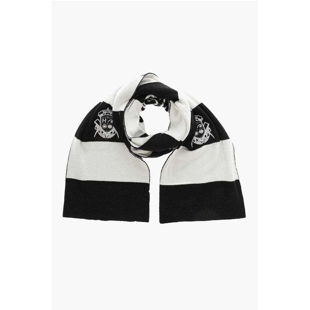 Two-Tone Striped Scarf with Embroidered Logo