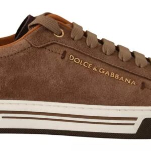 Brown Suede Logo Low Top Sneakers Men Shoes