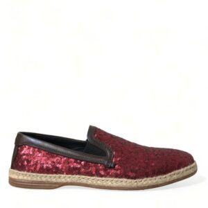 Red Sequined Leather Loafers