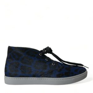 Chic Blue Leopard Print Mid-Top Sneakers