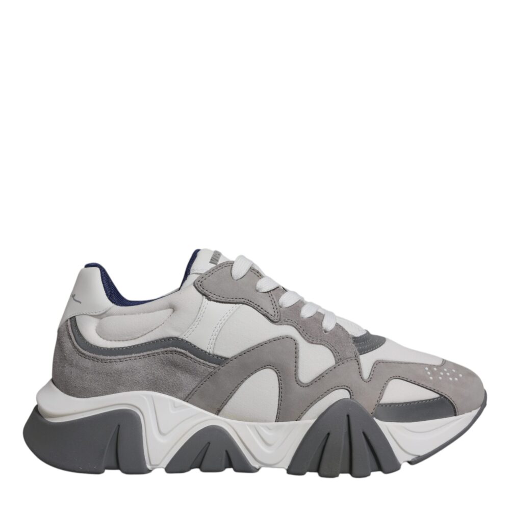 Grey Leather Neoprene Chunky Low Top Squalo Sneakers Shoes