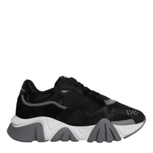 Black Leather Neoprene Chunky Low Top Sneakers Squalo Shoes