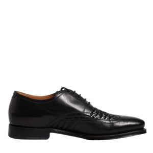 Black Leather Derby Wingtip Lace Up Formal Dress Shoes