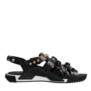 Black Leather Studded Slides Sandals Shoes