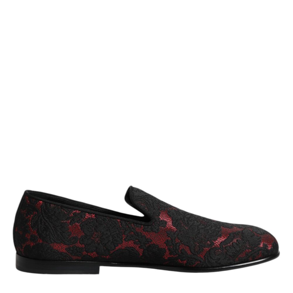 Red Black Jacquard Slip On Loafers Shoes