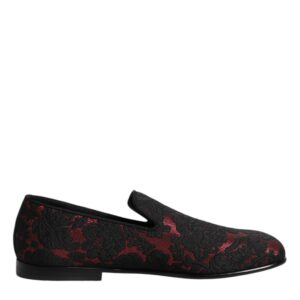 Red Black Jacquard Slip On Loafers Shoes