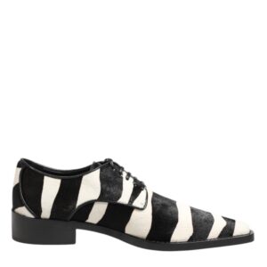 Black White Zebra Pony Fur Dress Shoes