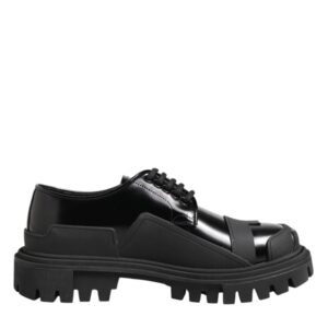 Black Patent Leather Trekking Derby Shoes