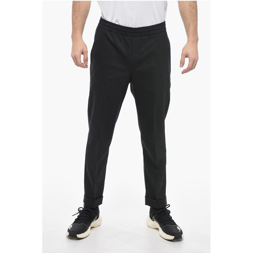 Wool Blend REM Slim Fit Pants with Elastic Waistband