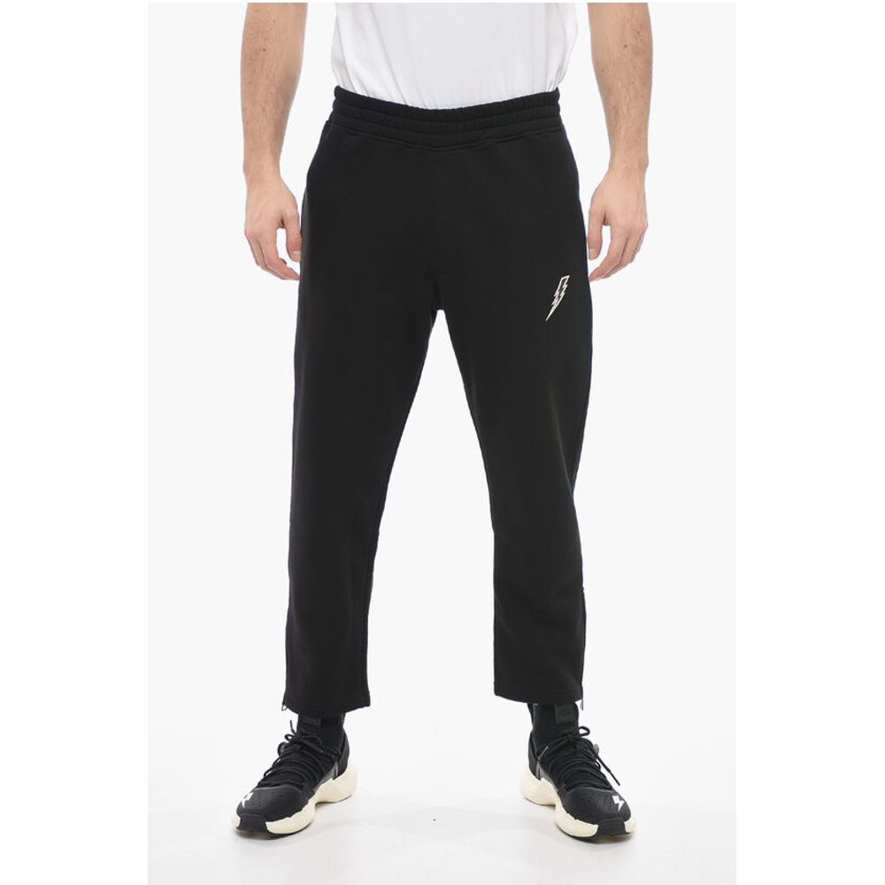 Loose Fit Cotton Blend Joggers with Ankle Zip