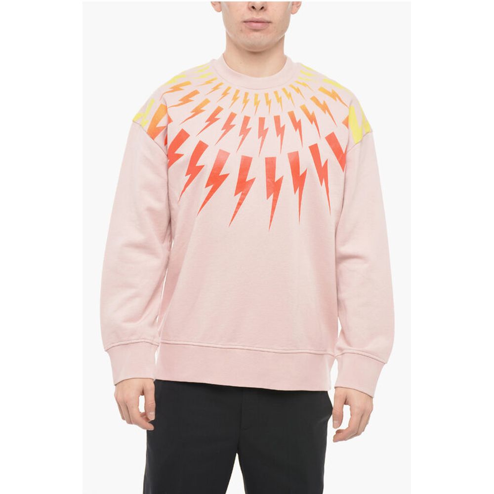 Crew Neck FAIR-ISLE THUNDERBOLT Sweatshirt with Degradè Prin