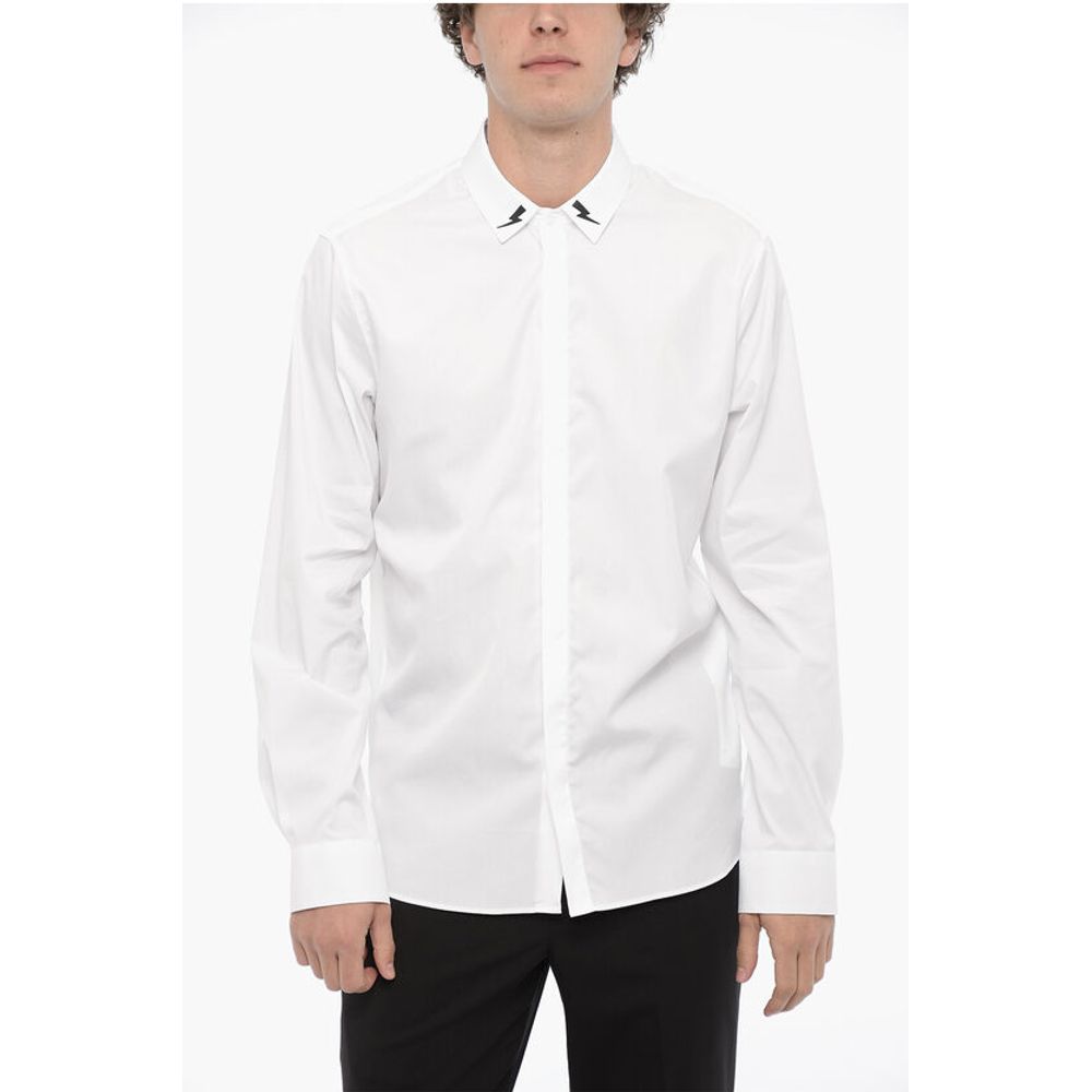 Cotton Slim Fit Shirt with Thunderbolto Embroidery