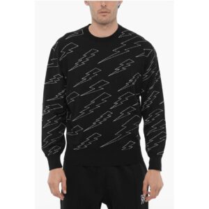 Lightweight Cotton Crew-neck Sweater with Thunderbolts Embro