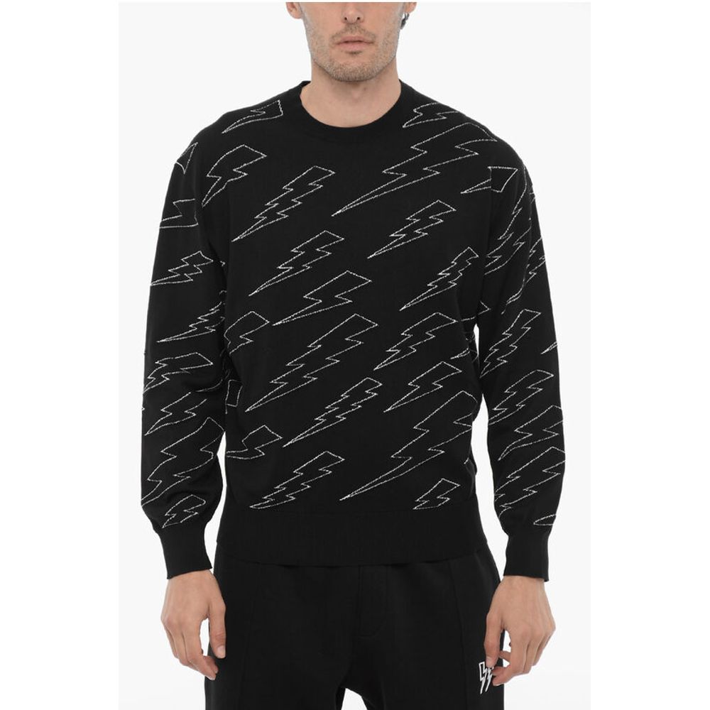 Lightweight Cotton Crew-neck Sweater with Thunderbolts Embro