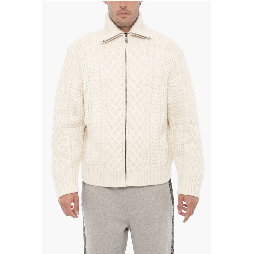 Cable Knit Wool Sweater with Two Pockets