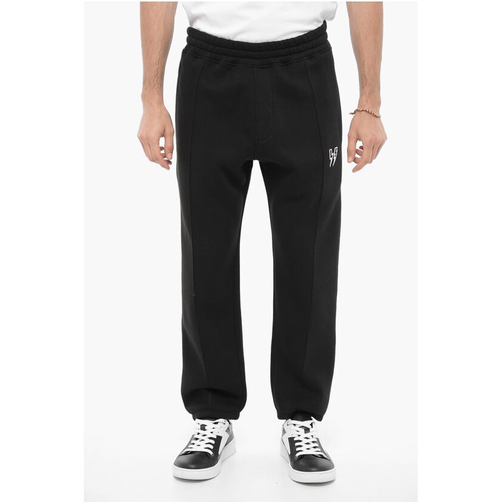 Fleeced Cotton Blend Loose Fit Joggers with Thunderbolts Emb