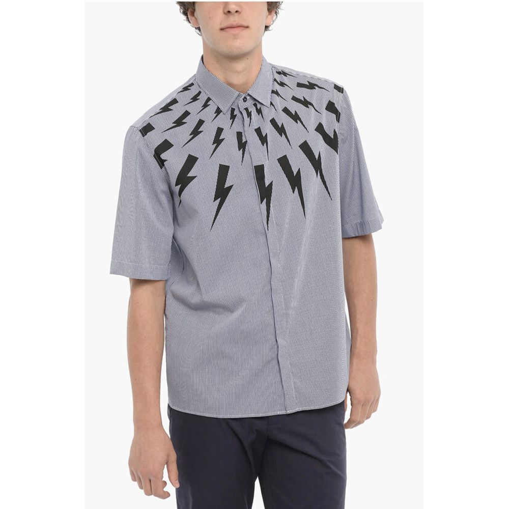 Loose Fit Checked Shirt with Thunderbolt Print