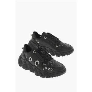 Leather Low Top Sneakers with Eyelets Details