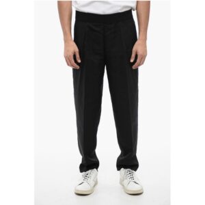 Tapered Fit Linen Blend Pants with Double Pleat