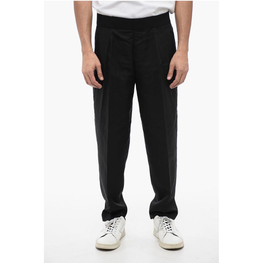 Tapered Fit Linen Blend Pants with Double Pleat