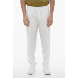 Double-Pleat Slim Fit Pants with Elastic Waistband