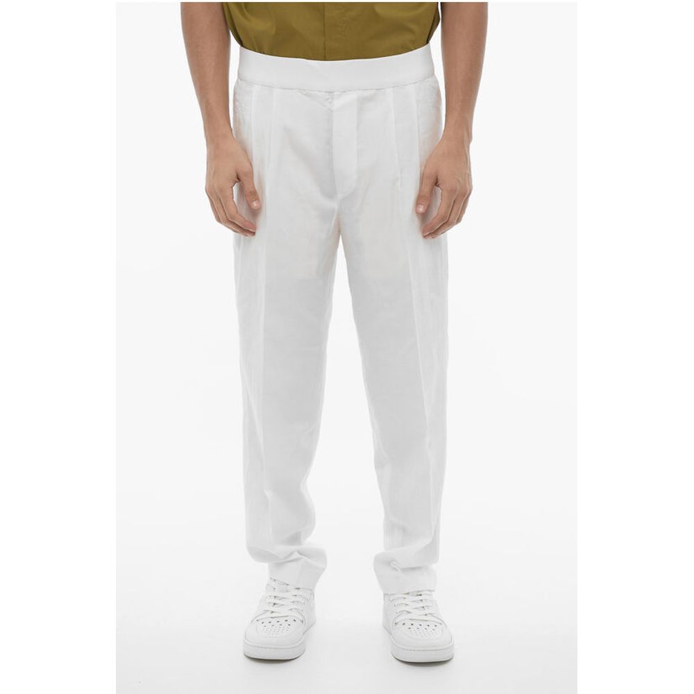 Double-Pleat Slim Fit Pants with Elastic Waistband