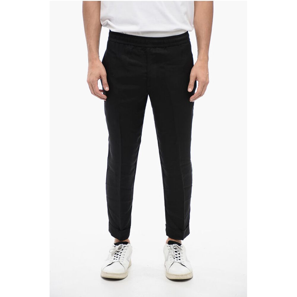 Low-Rise Viscose Blend Pants with Elastic Waistband