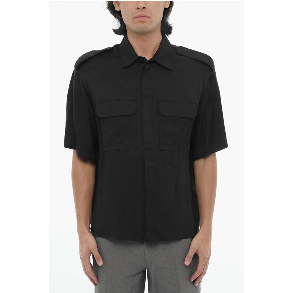 Short Sleeved Loose Fit Shirt with Double Breast Pocket