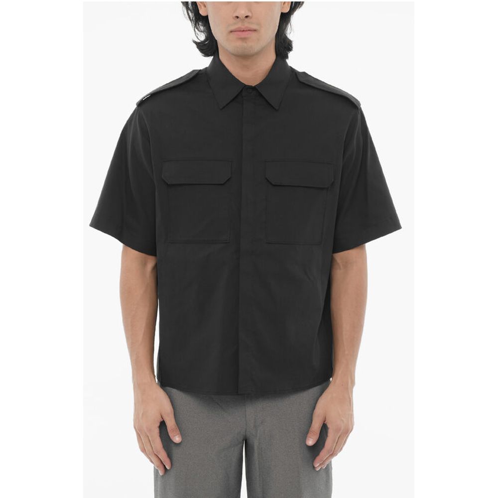 Short Sleeved Loose Fit Shirt with Double Breast Pocket