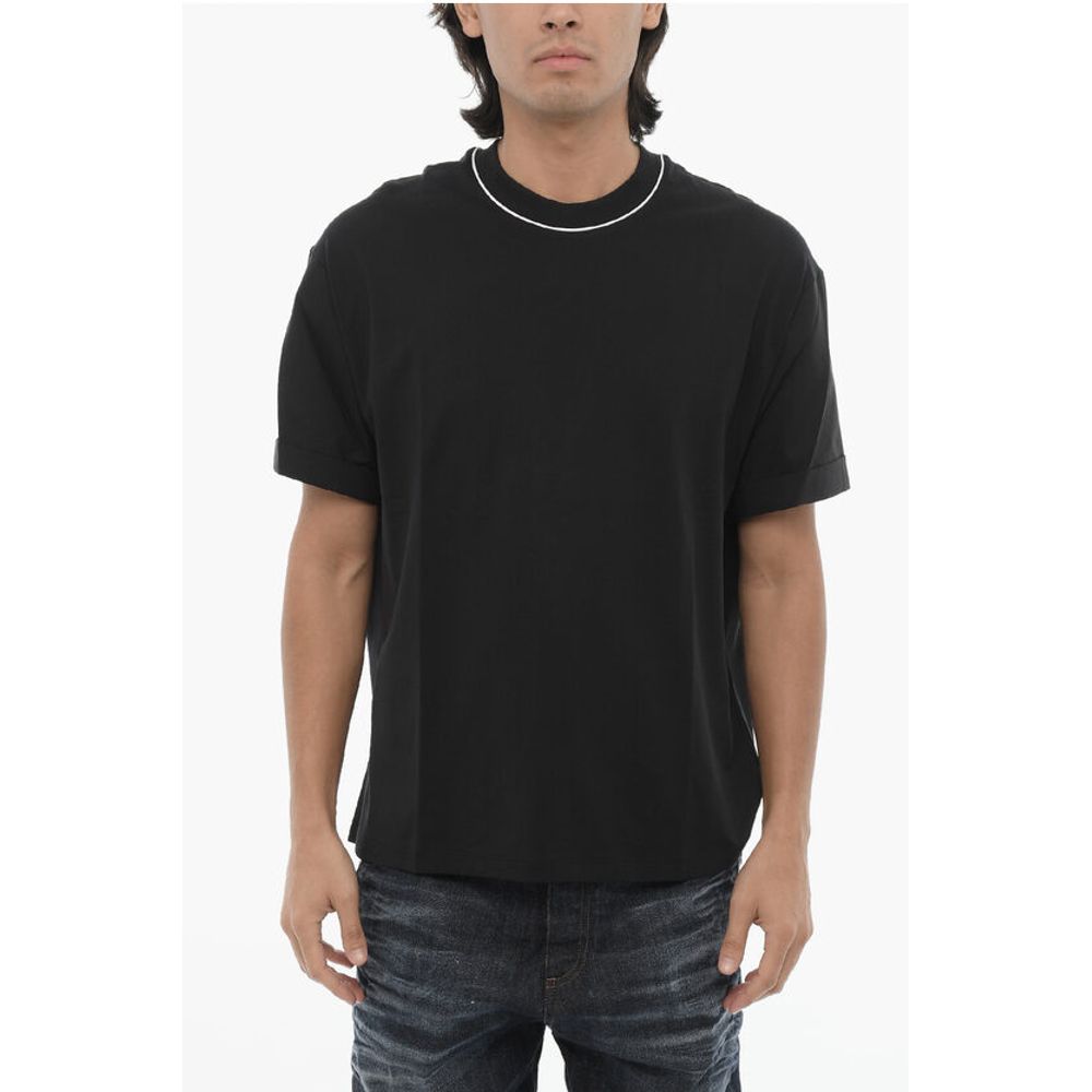 Solid Color Easy Fit Crew-neck T-Shirt with Shirting Sleeves