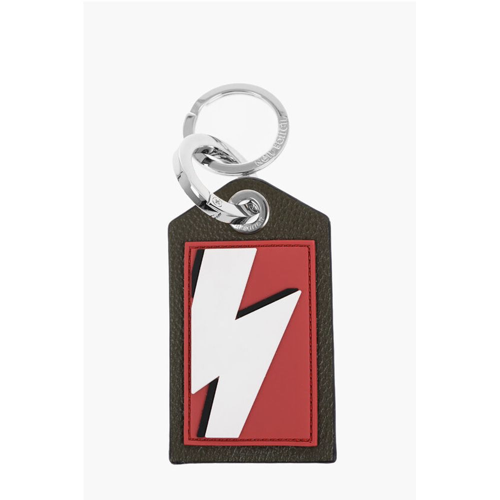 Keyring with Leather Pendant and Thunderbolt Detail