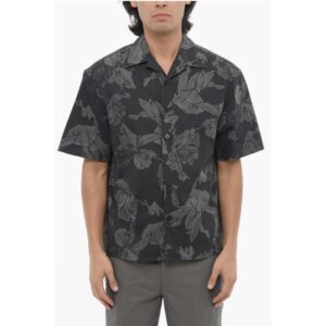 Floral-Motif Boxy Fit Shirt with Hidden Closure