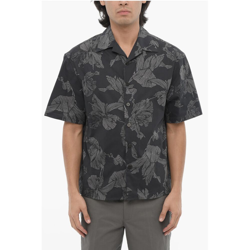 Floral-Motif Boxy Fit Shirt with Hidden Closure