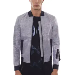 Gray Polyester Men Jacket