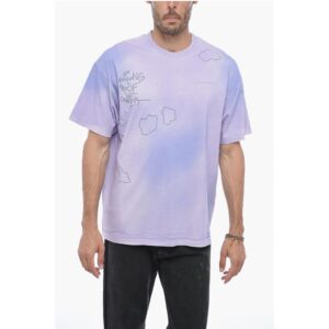 Printed Faded Effect Crew-neck T-Shirt