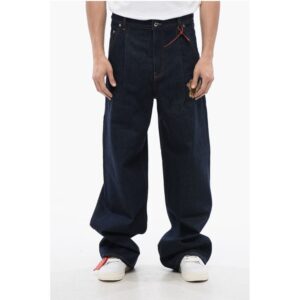 Single-Pleated Baggy Fit Jeans with Embroidered Logo 28cm