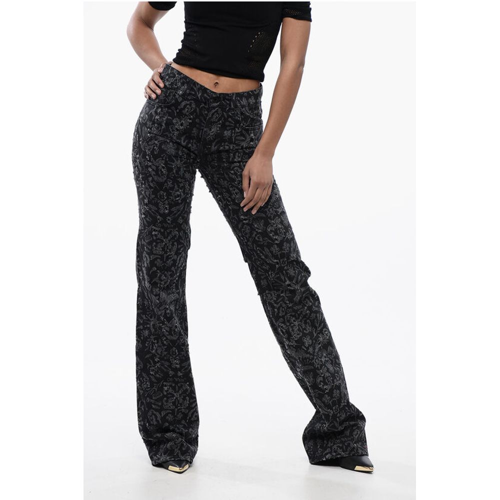 Flared Straight Leg Long Jeans with All-Over Graphic Print 2