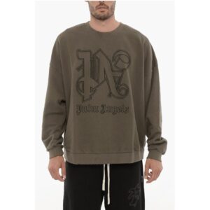 Vintage Effect Crew-Neck Sweatshirt with Embossed Monogram