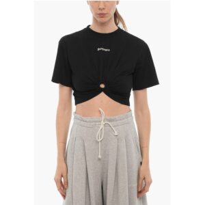 Solid Color Crop T-Shirt with Cut-Out Detail