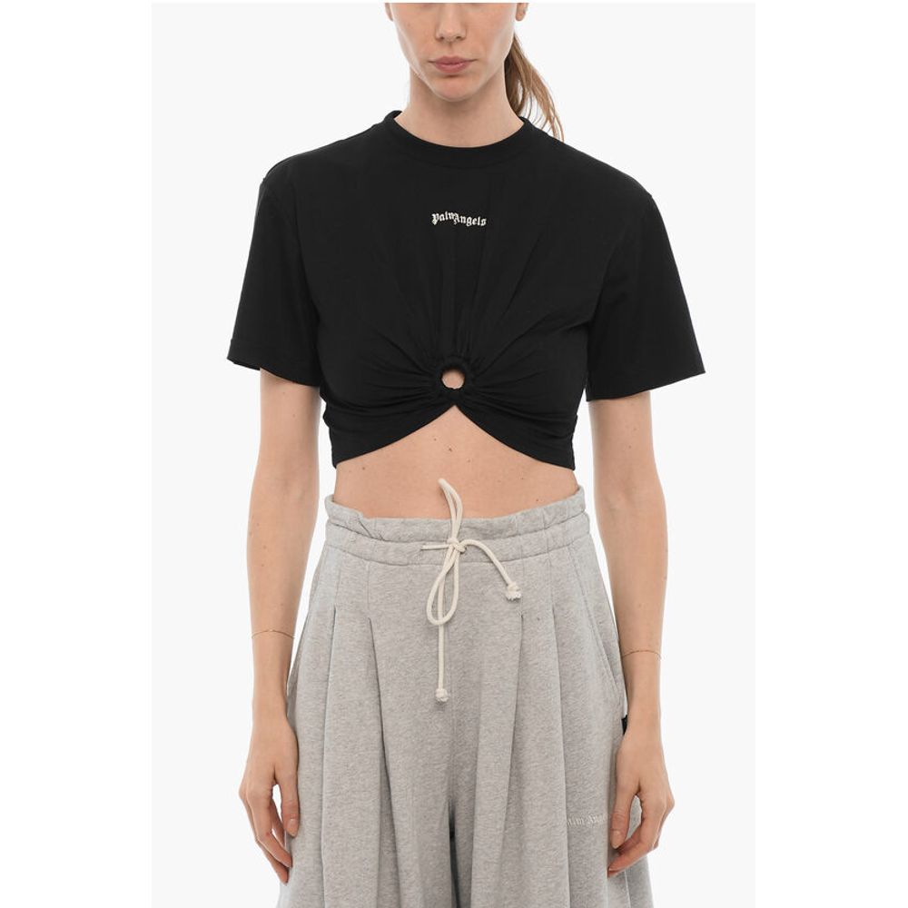 Solid Color Crop T-Shirt with Cut-Out Detail