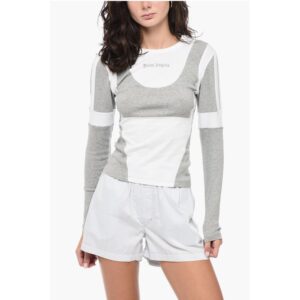 Long Sleeved CUT FITTED T-shirt With Contrasting Fabric