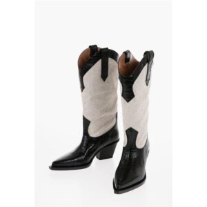 Crocodile-Effect Leather And Canvas ROSARIO Western Boots wi