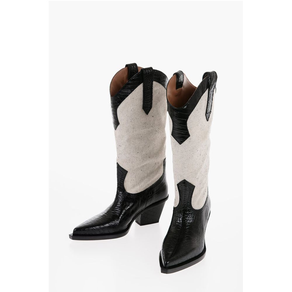 Crocodile-Effect Leather And Canvas ROSARIO Western Boots wi