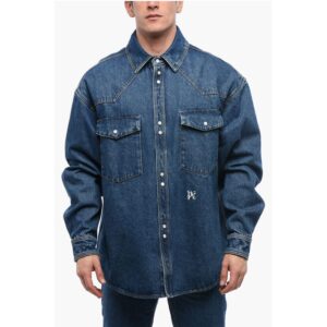 Dark Washed Denim Jacket with Embossed Monogram