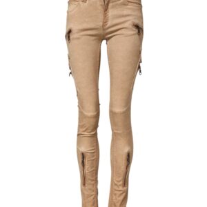 Brown Cotton Mid Waist Skinny Denim Jeans