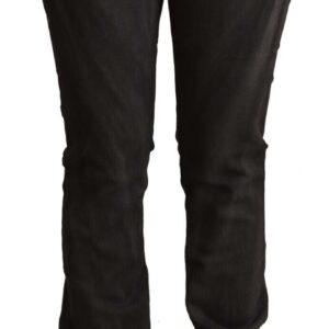 Elegant Mid Waist Skinny Black Trousers